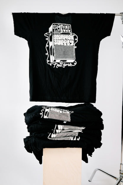 Black tee with ivory ink